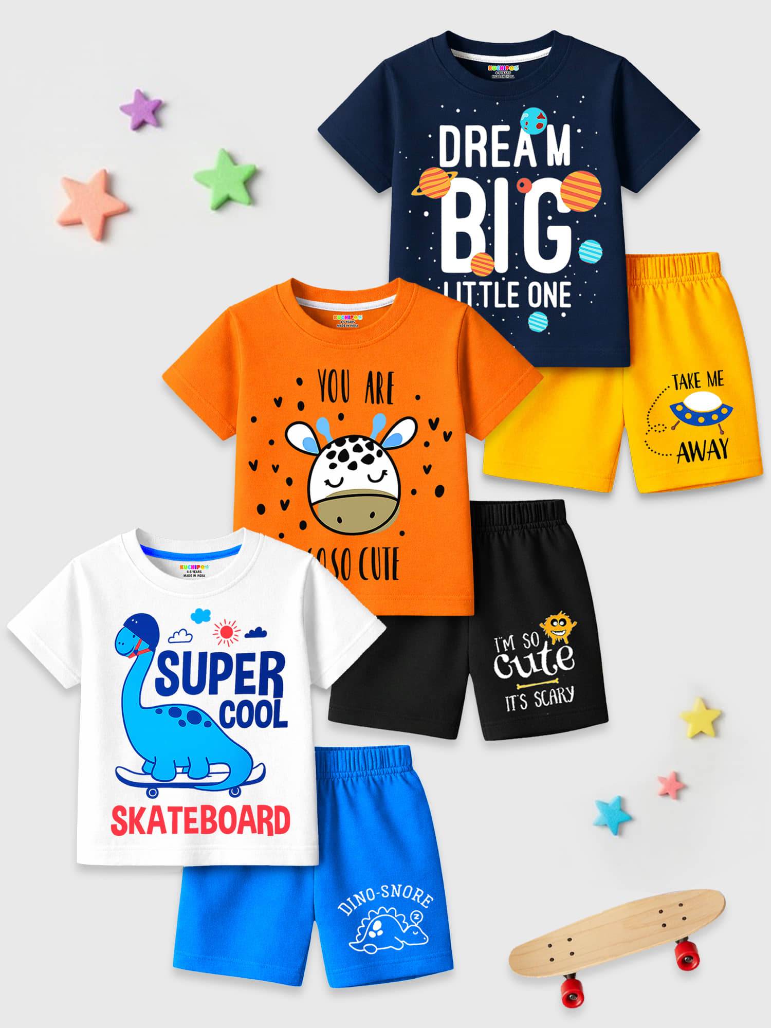 Kuchipoo Pack of 3 Boys Cotton Blend T-Shirt & Shorts Set ( Multicolor 5 )