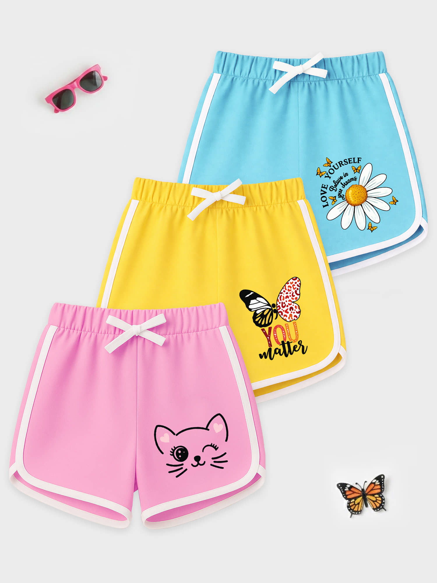 Kuchipoo Pack of 3 Girls Cotton Blend Shorts ( Multicolor 14 ) - Shorts | Buy online on ZillyBuy