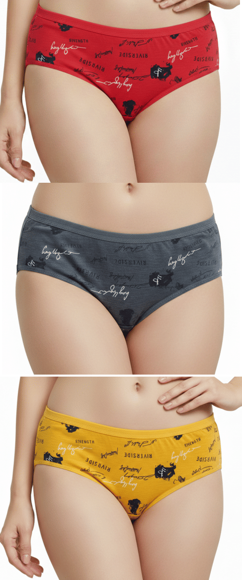 REONY Pack of 3 Cotton Blend Hipster For Women ( Multi Color )