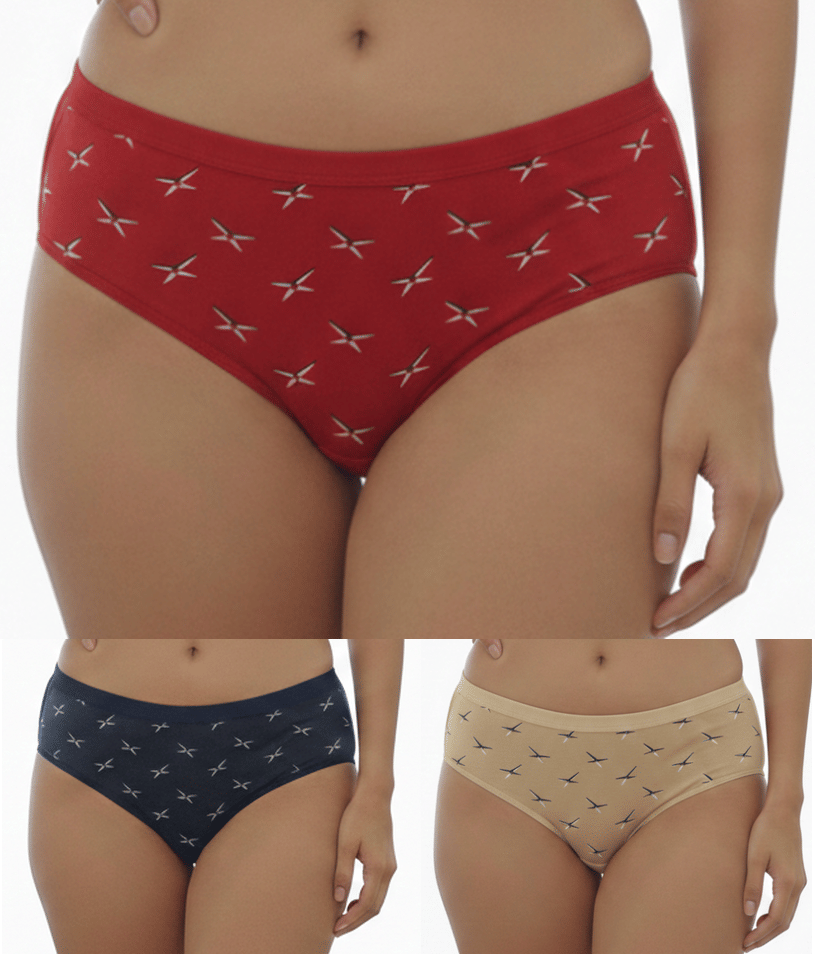 REONY Pack of 3 Cotton Blend Hipster For Women ( Multi Color )