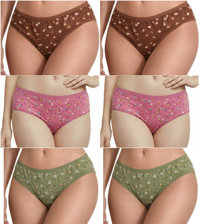 REONY Pack of 6 Cotton Blend Hipster For Women ( Multi Color )