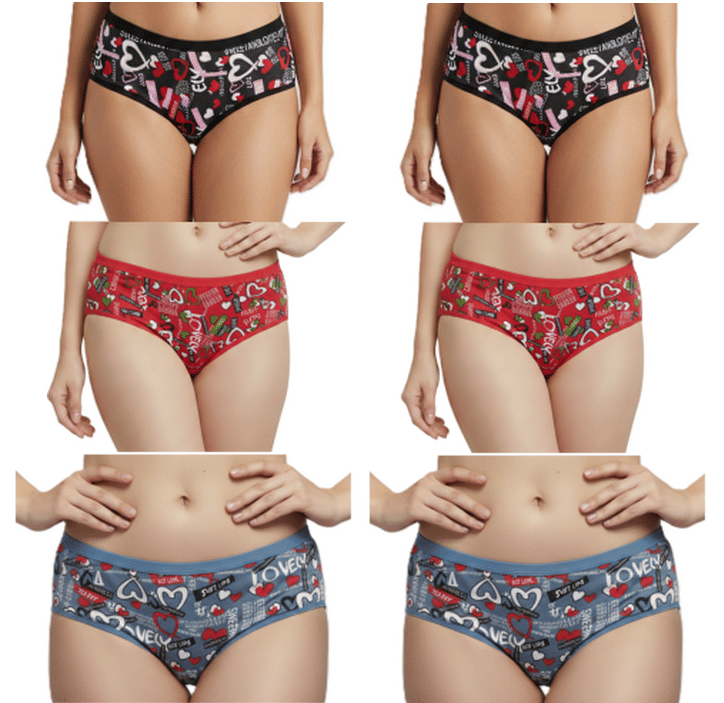 REONY Pack of 6 Cotton Blend Hipster For Women ( Multi Color )