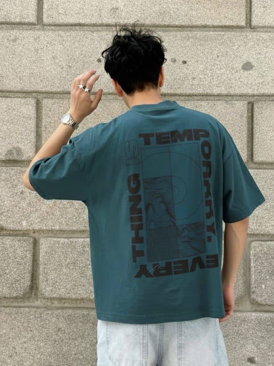 Rigo Men Cotton Oversized Fit Printed T-Shirt ( Black 2 )
