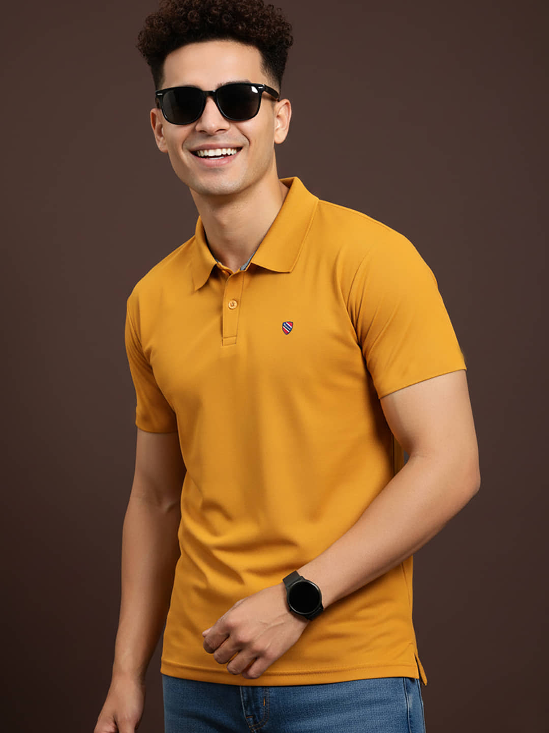THE CASUALS Men Polyester Regular Fit Solid Polo T Shirt ( Yellow )