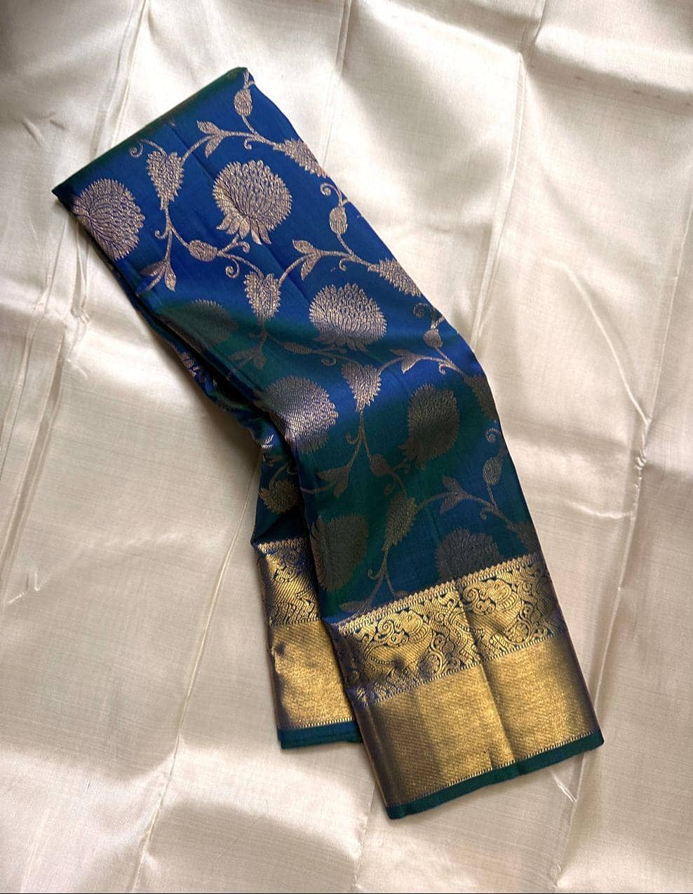 fab woven Art Silk Woven Design Kanjeevaram Sarees With Unstitched Blouse Piece ( Teal ) - Sarees | Buy online on ZillyBuy