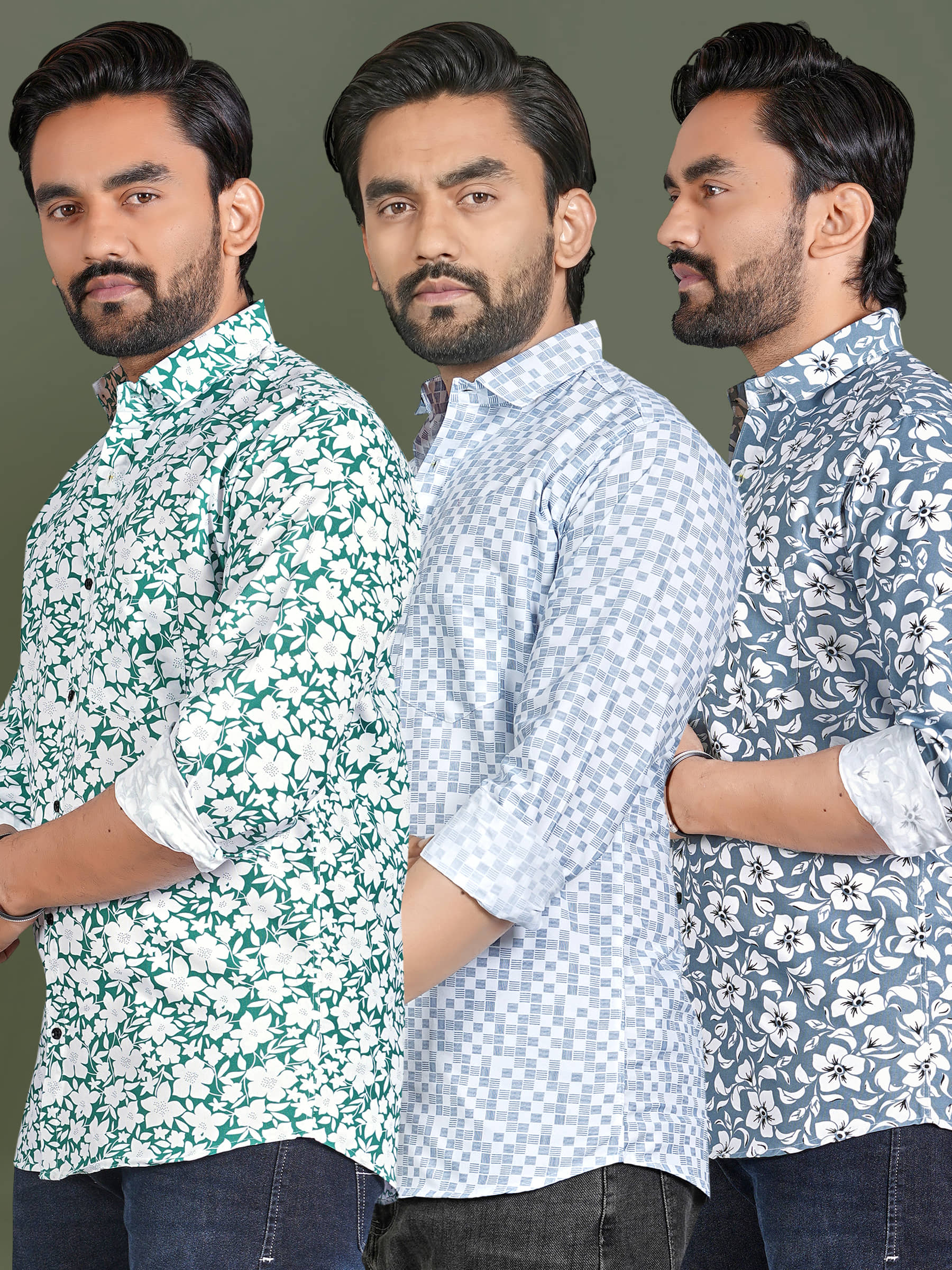 ADWYN PETER 100% Cotton Regular Fit Printed Full Sleeves Men's Casual Shirt - Multicolor 12 ( Pack of 3 )