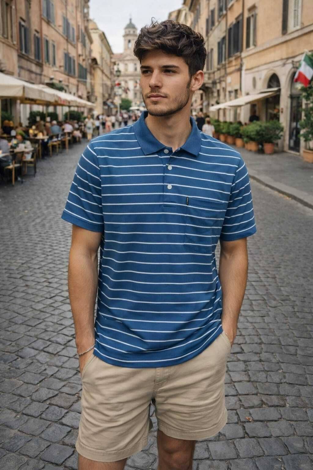 WILD ELEPHANT Men Cotton Blend Regular Fit Striped Polo T Shirt ( Blue )