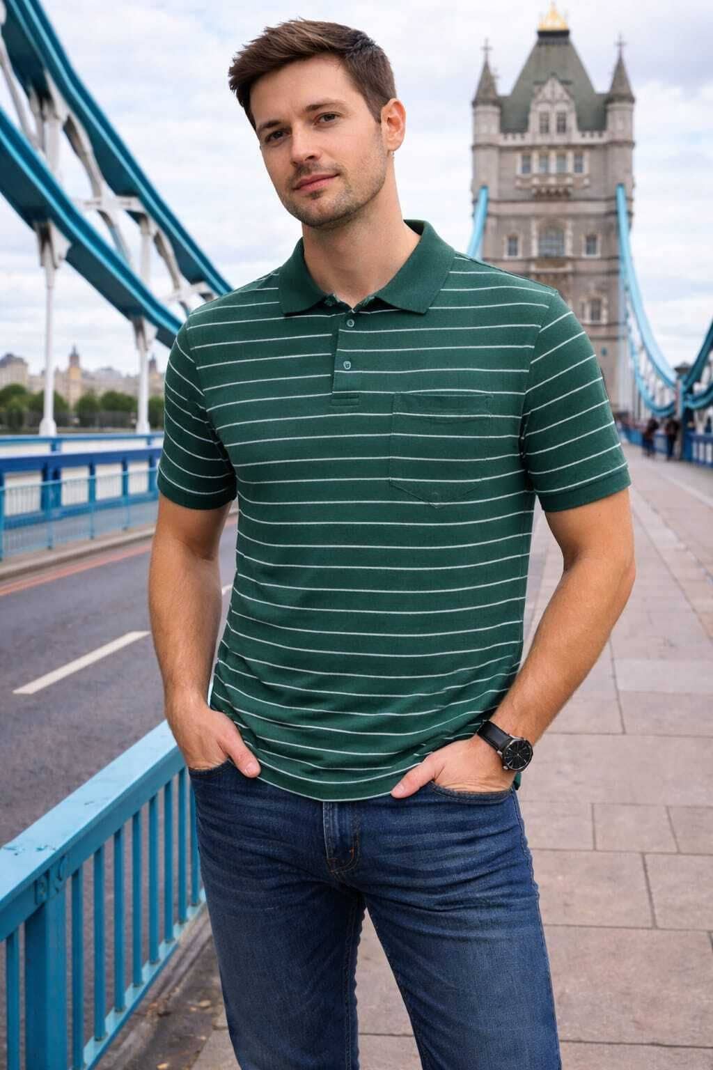 WILD ELEPHANT Men Cotton Blend Regular Fit Striped Polo T Shirt ( Multicolor )