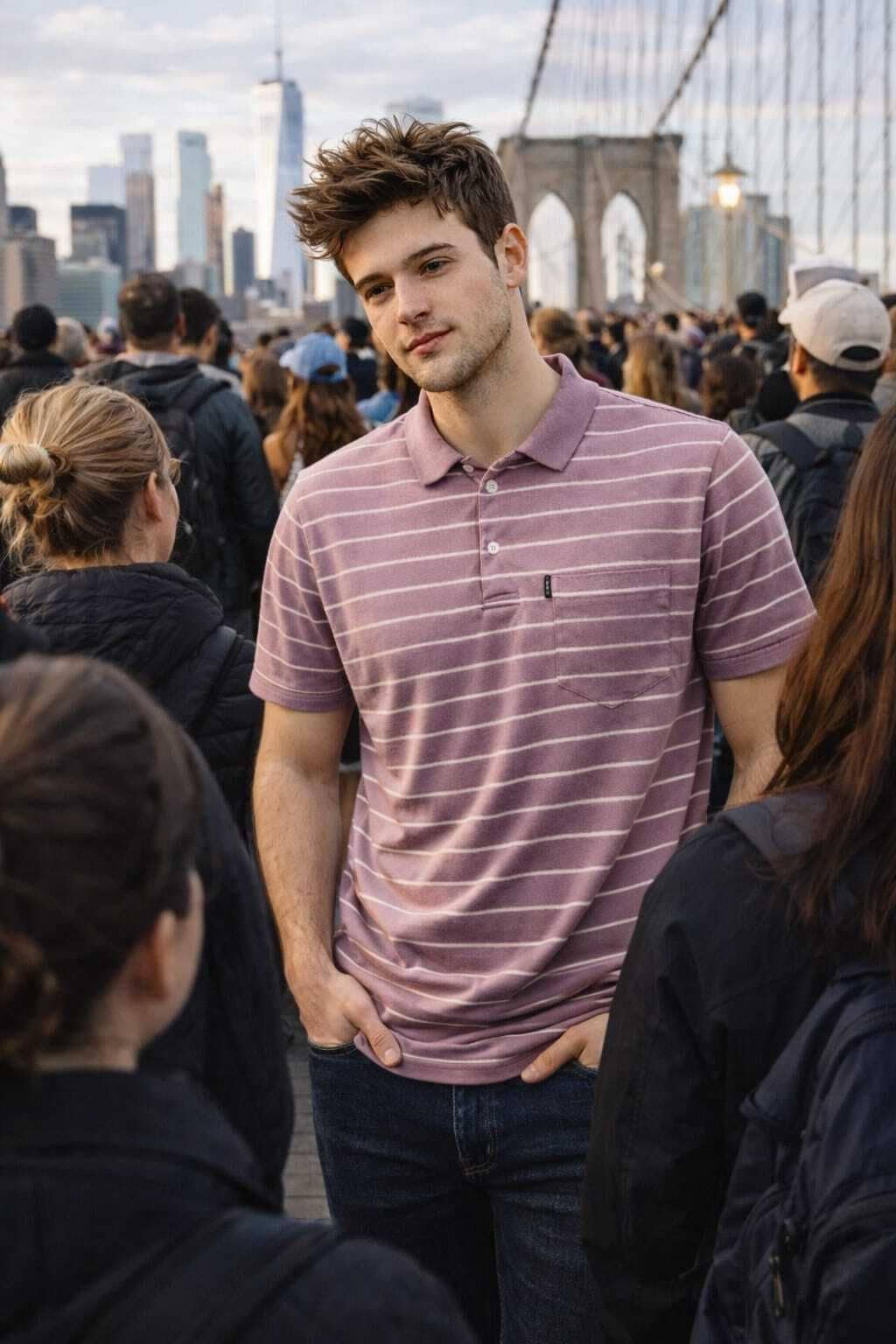 WILD ELEPHANT Men Cotton Blend Regular Fit Striped Polo T Shirt ( Purple )