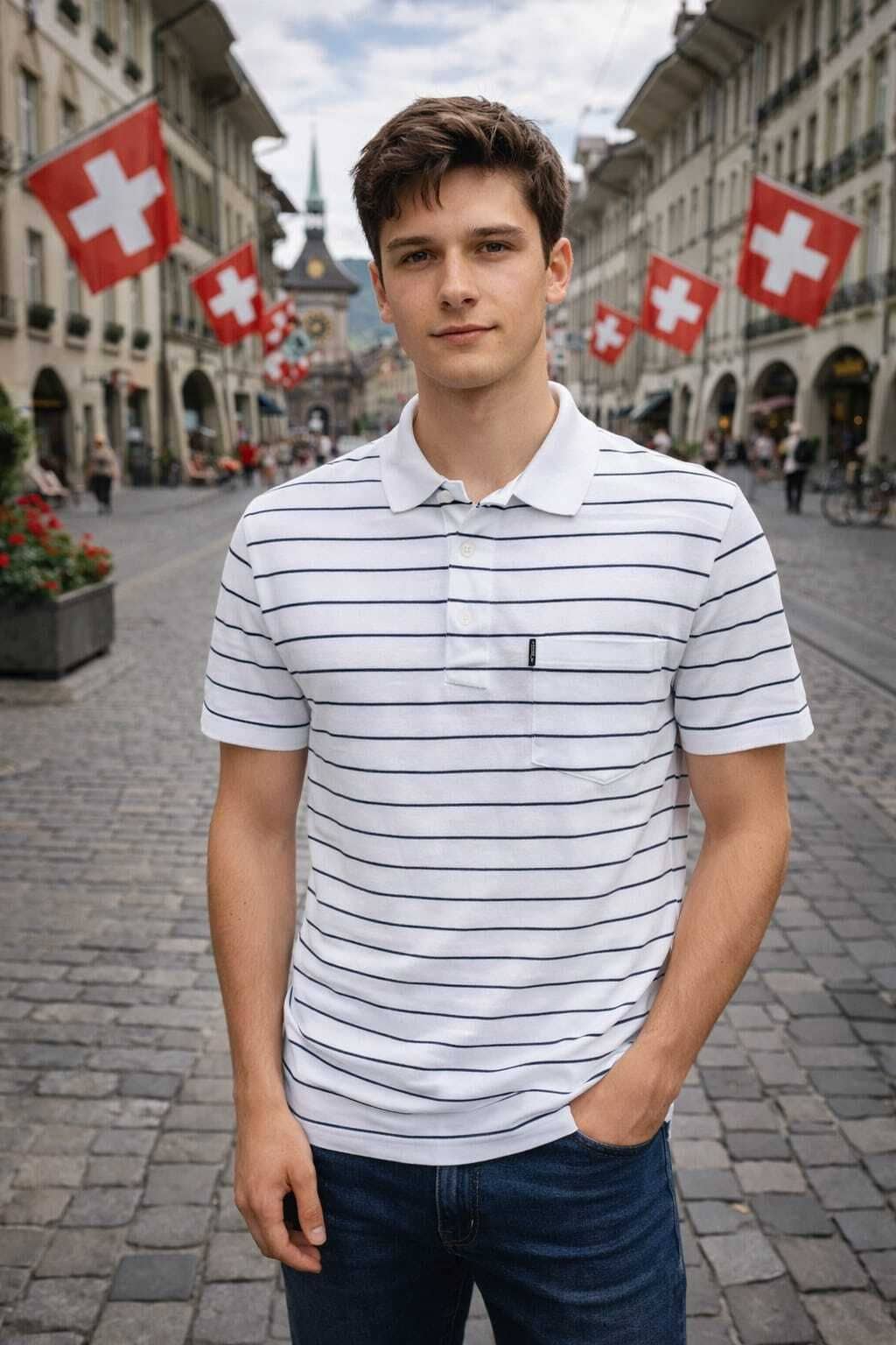 WILD ELEPHANT Men Cotton Blend Regular Fit Striped Polo T Shirt ( White )