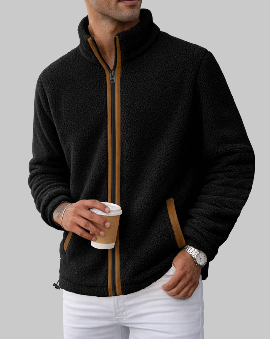 Eyebogler Polyester Blend High Neck Men's Full Sleeves Cardigan - Black ( Pack of 1 )