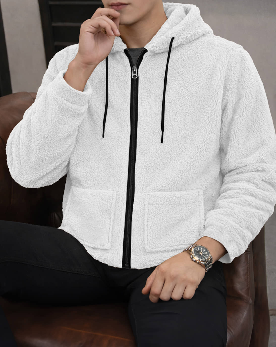 Eyebogler Polyester Blend Hooded Men's Full Sleeves Pullover - White ( Pack of 1 )