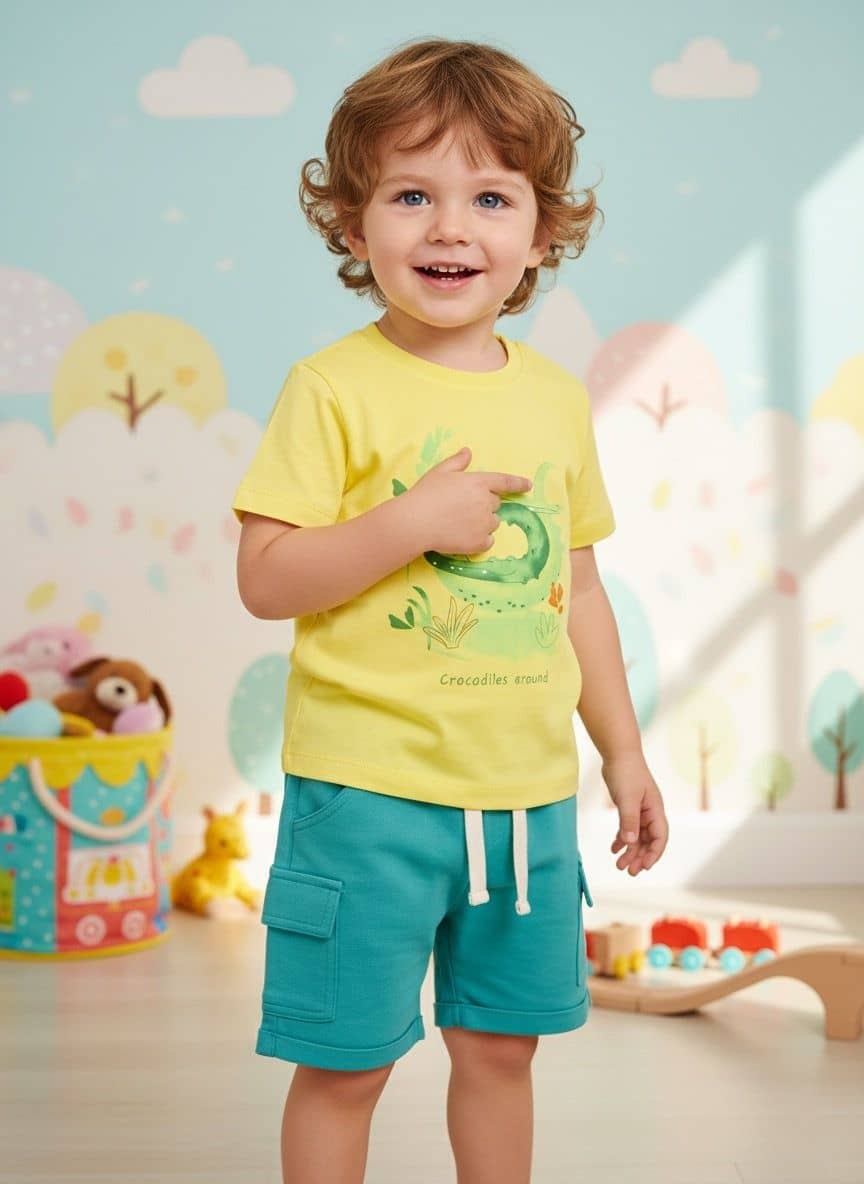 Little Ninja Pack of 1 Boys Cotton T-Shirt & Shorts Set ( Multicolor )