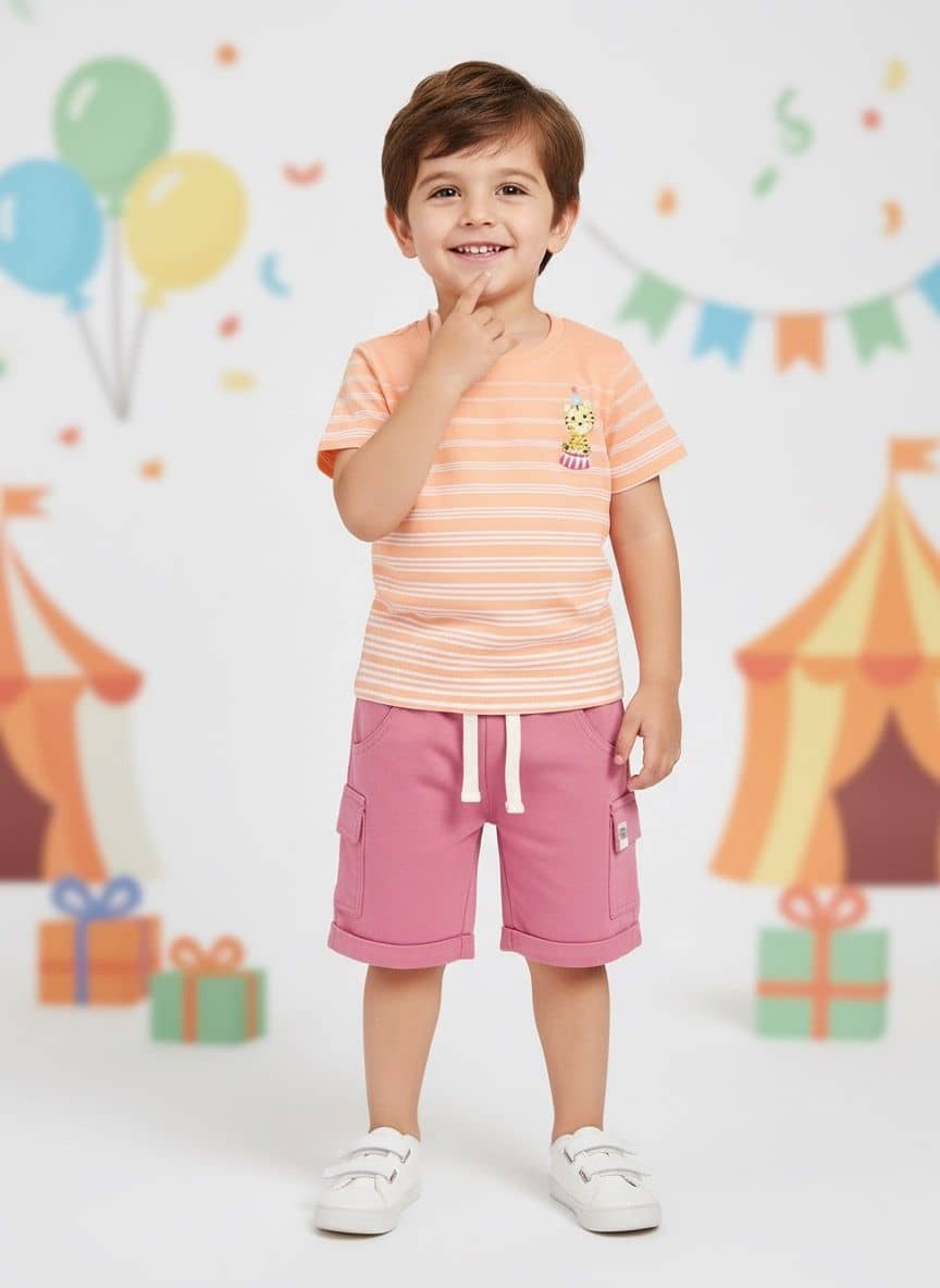 Little Ninja Pack of 1 Boys Cotton T-Shirt & Shorts Set ( Multicolor )