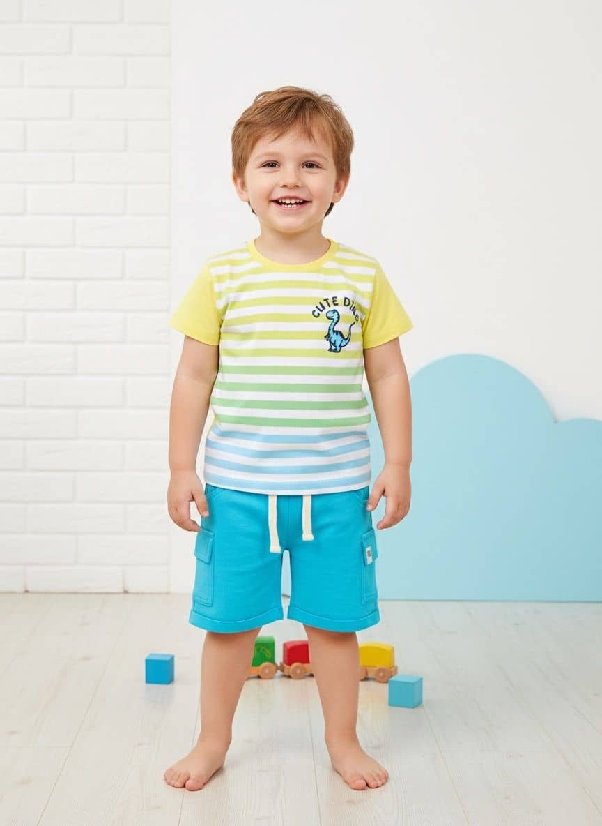 Little Ninja Pack of 1 Boys Cotton T-Shirt & Shorts Set ( Multicolor )