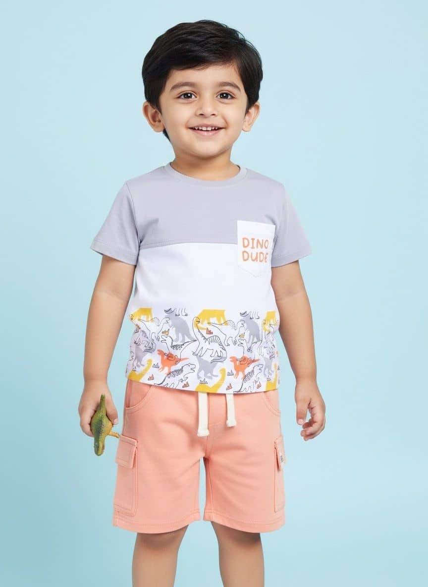 Little Ninja Pack of 1 Boys Cotton T-Shirt & Shorts Set ( Multicolor )