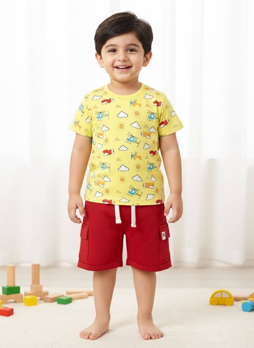 Little Ninja Pack of 1 Boys Cotton T-Shirt & Shorts Set ( Multicolor )