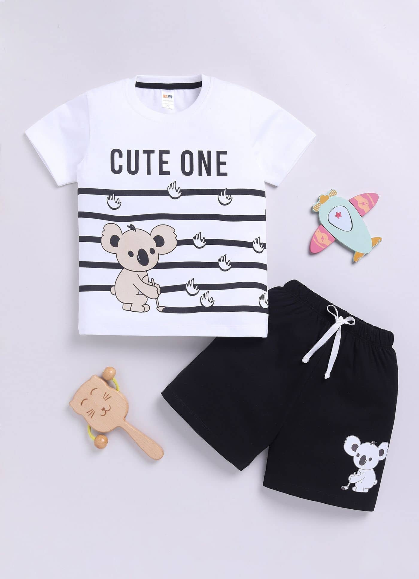 Little Ninja Pack of 1 Baby Boys Cotton T-Shirt & Shorts Set ( White )
