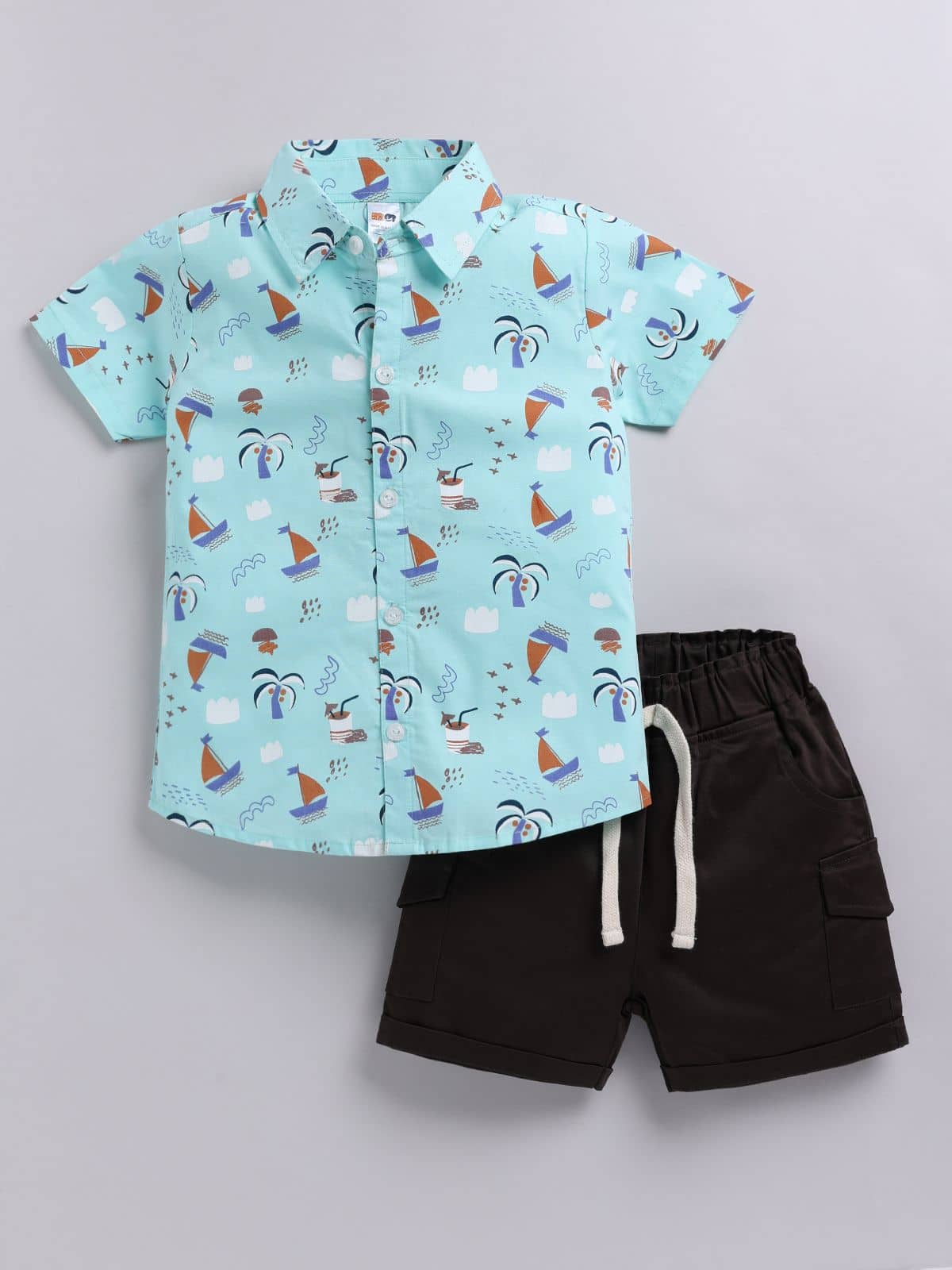 Little Ninja Pack of 1 Boys Cotton Shirt & Shorts Set ( Multicolor )