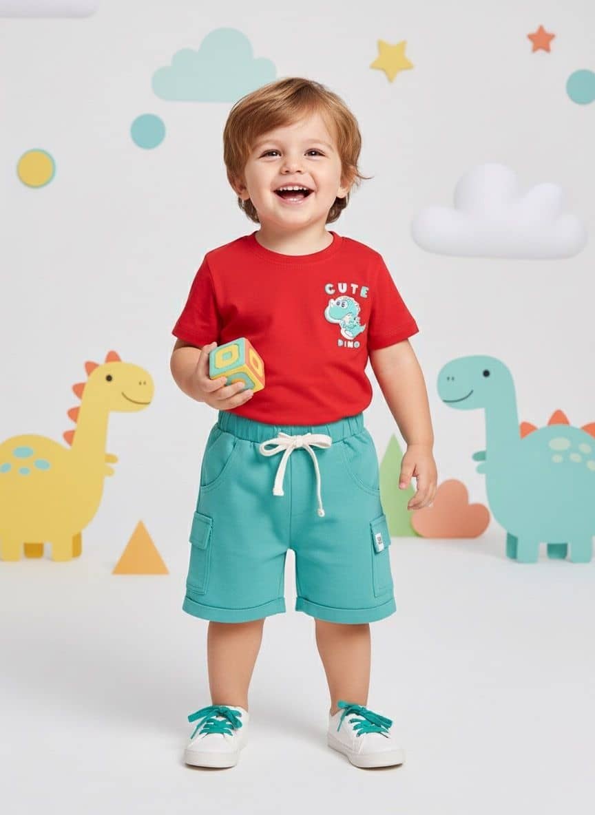 Little Ninja Pack of 1 Boys Cotton T-Shirt & Shorts Set ( Multicolor )