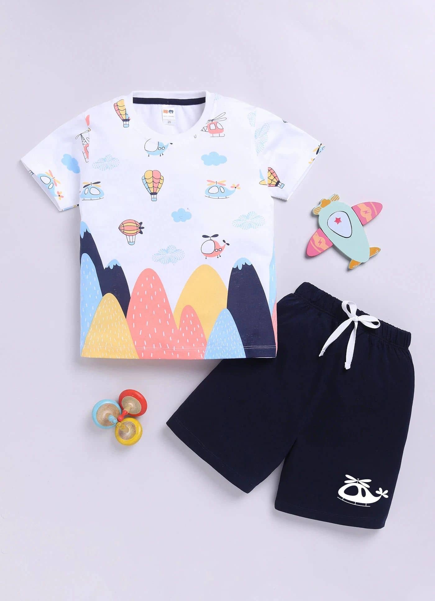 Little Ninja Pack of 1 Boys Cotton T-Shirt & Shorts Set ( Multicolor )