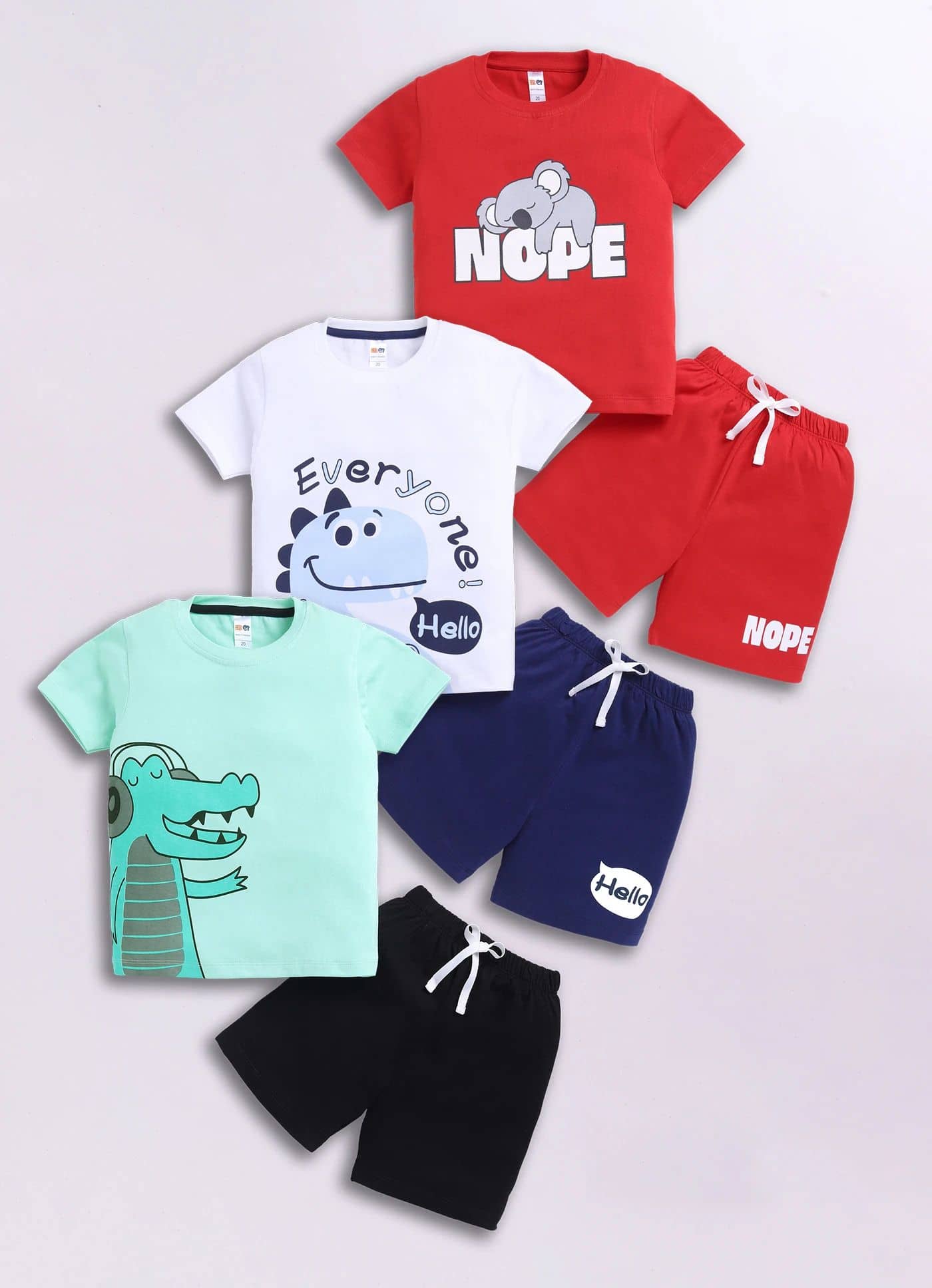 Little Ninja Pack of 3 Baby Boys Cotton T-Shirt & Shorts Set ( Multicolor )