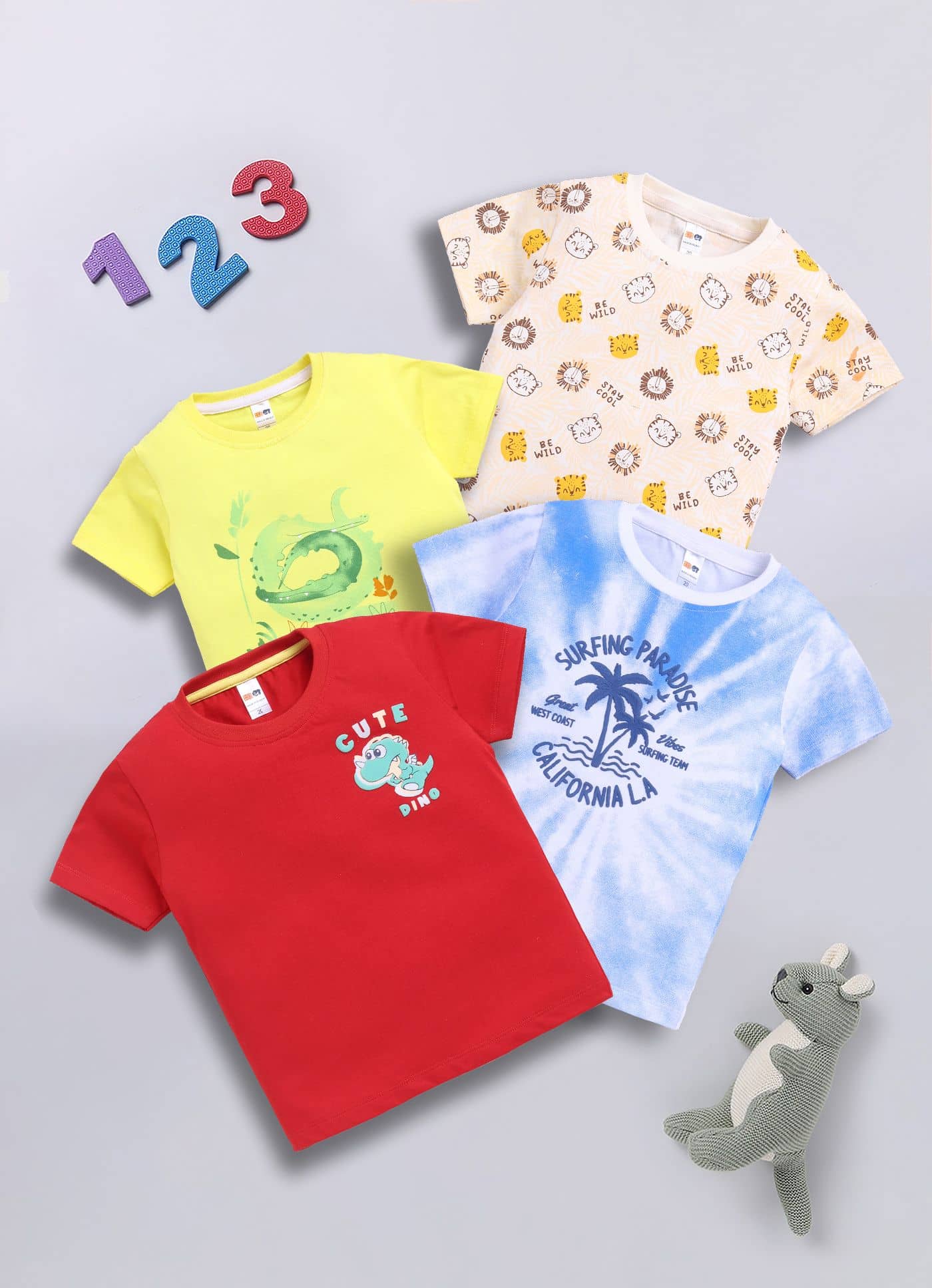 Little Ninja Pack of 4 Baby Boys Cotton T-Shirt ( Multicolor )