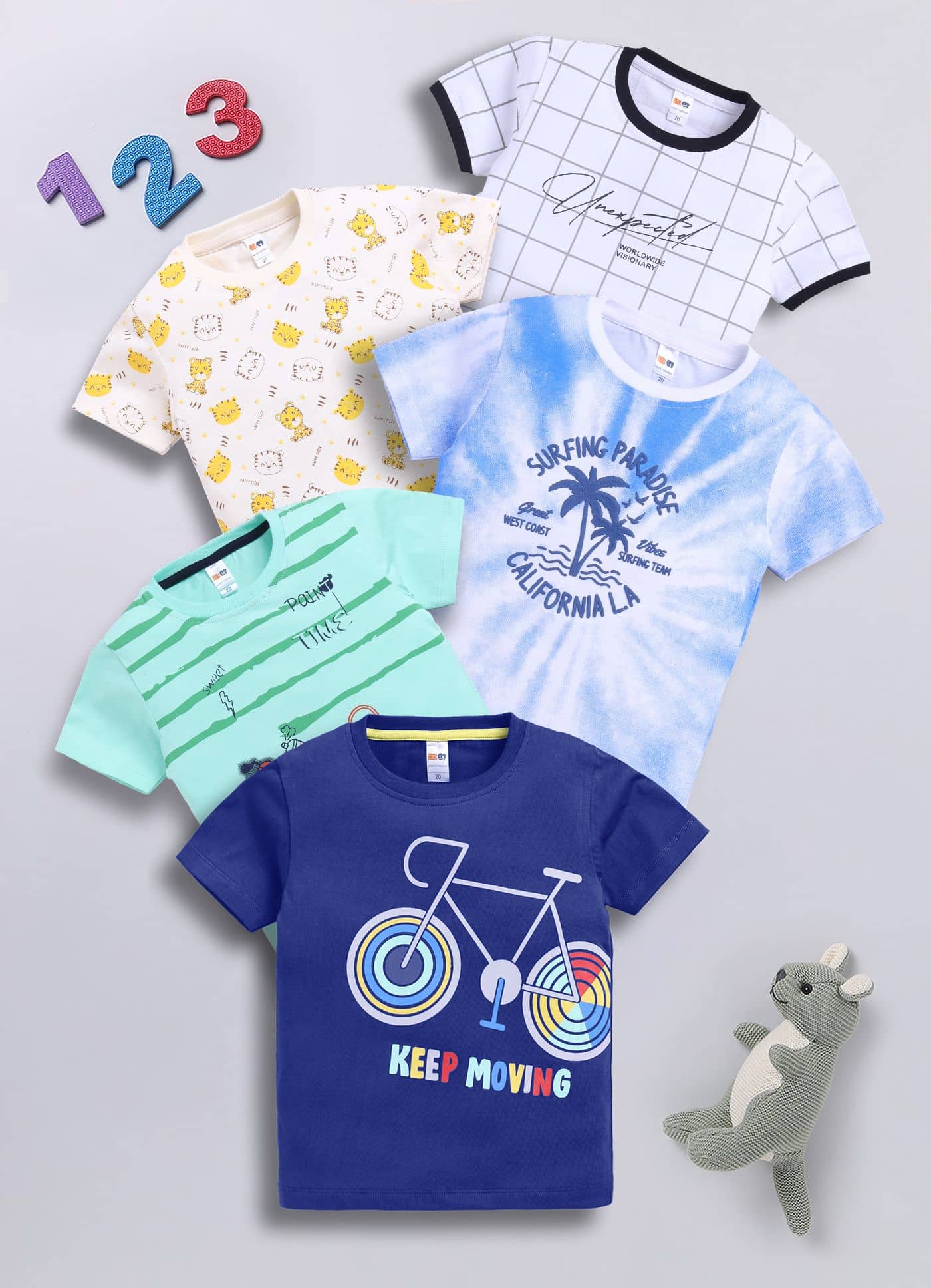 Little Ninja Pack of 5 Baby Boys Cotton T-Shirt ( Multicolor )