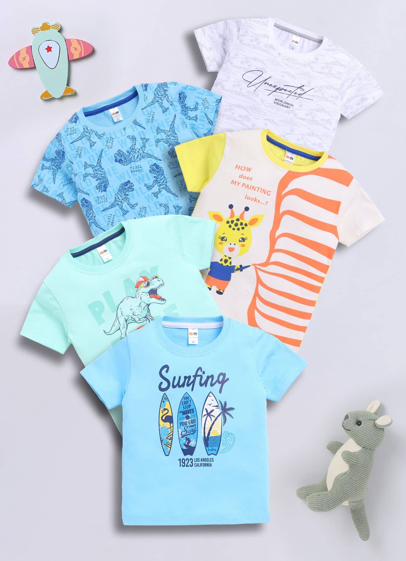 Little Ninja Pack of 5 Baby Boys Cotton T-Shirt ( Multicolor )