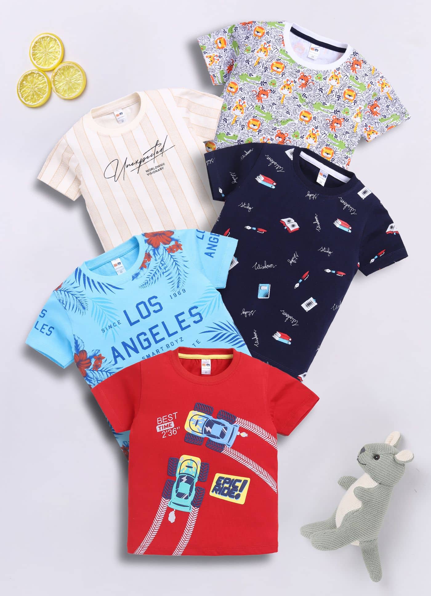 Little Ninja Pack of 5 Baby Boys Cotton T-Shirt ( Multicolor )