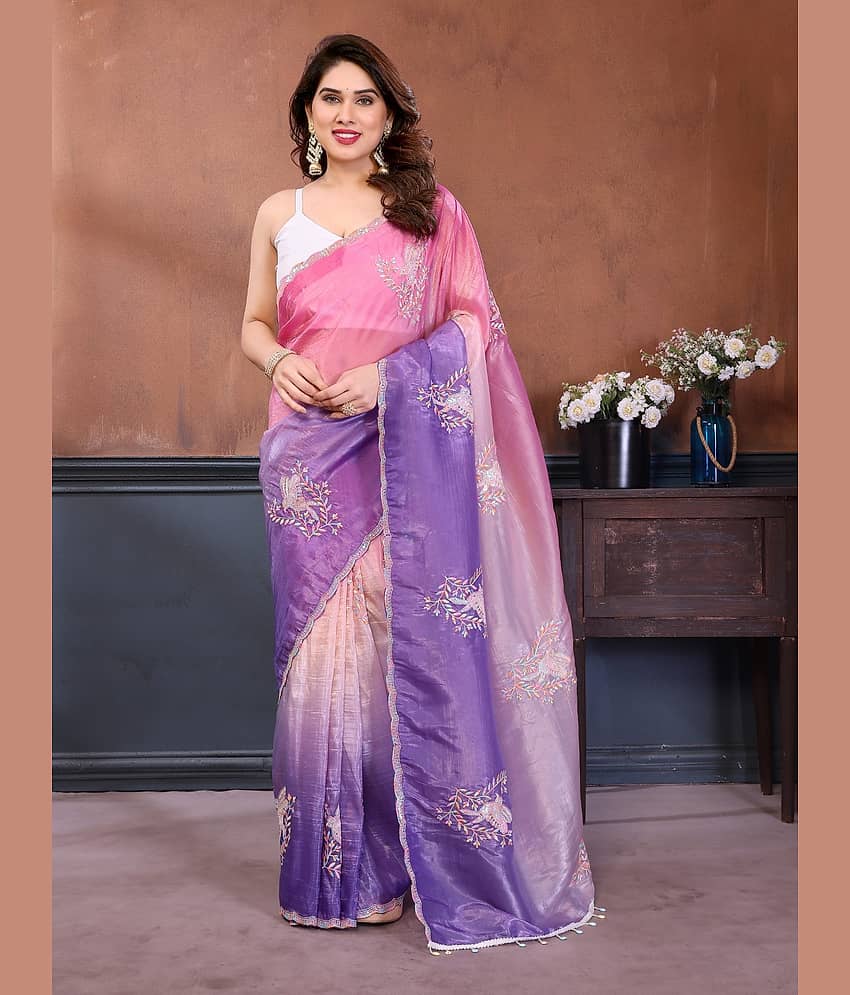 BLEESBURY Organza Embroidered Regular Saree With Unstitched Blouse Piece ( Multicolor 3 ) - Sarees | Buy online on ZillyBuy