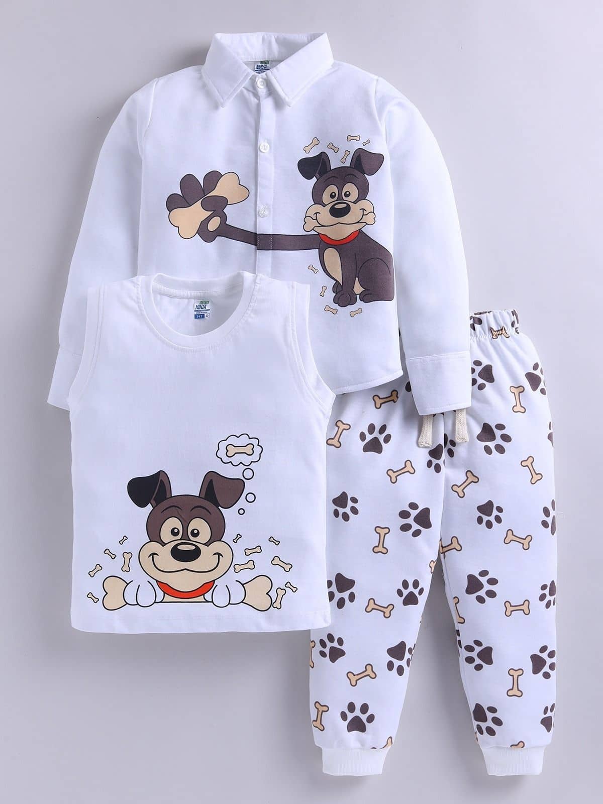 Little Ninja Pack of 1 Boys Cotton T-Shirt & Trackpants Set ( White )