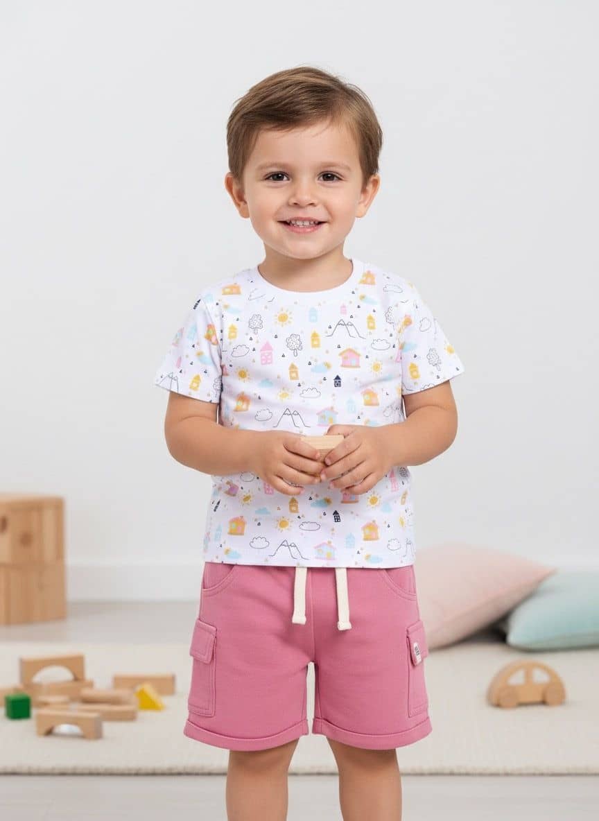 Little Ninja Pack of 1 Boys Cotton T-Shirt & Shorts Set ( Multicolor )