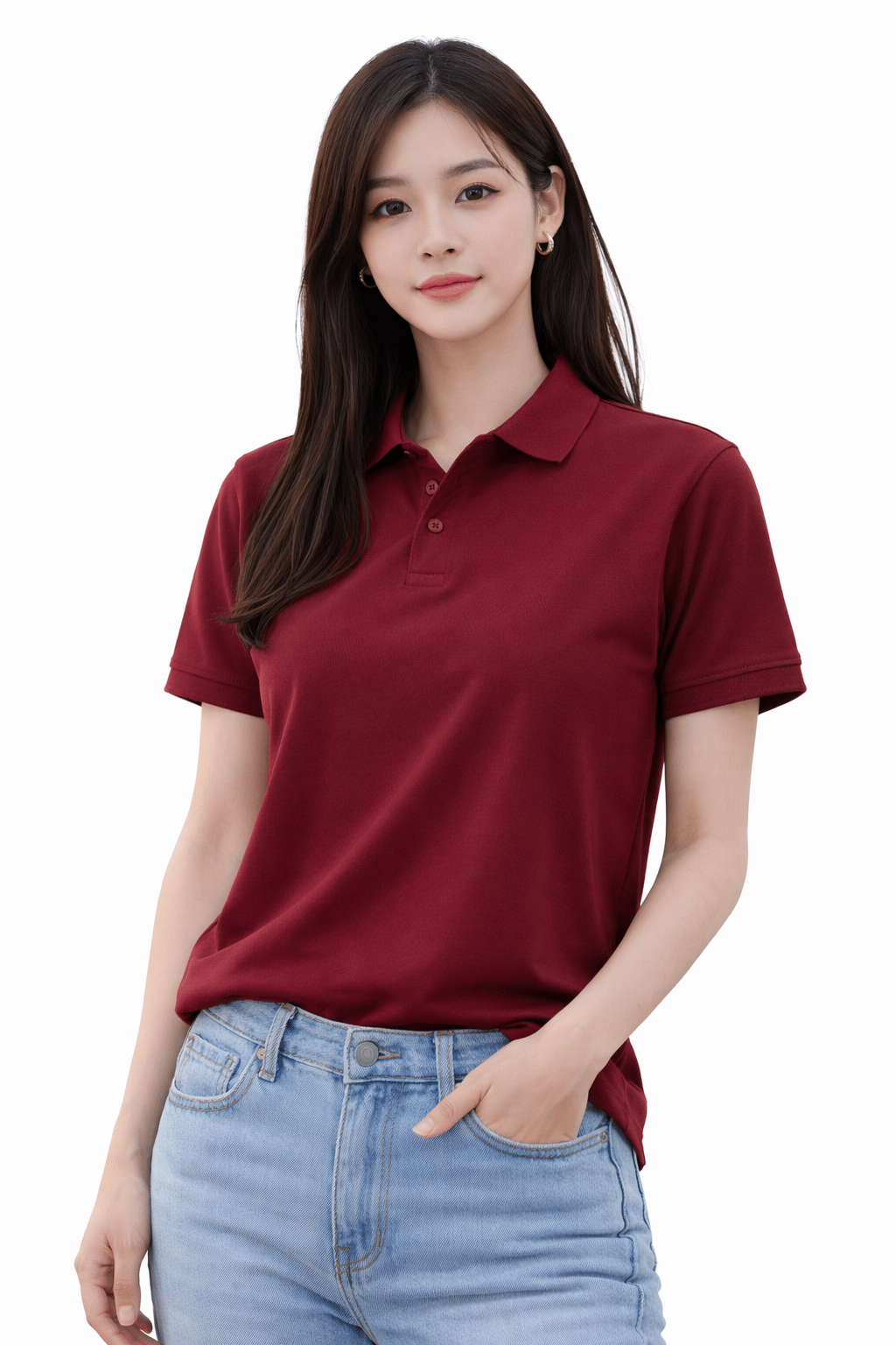 attitude start of fashion Women Polyester Solid Regular Fit Polo Collar T-Shirt ( Maroon )