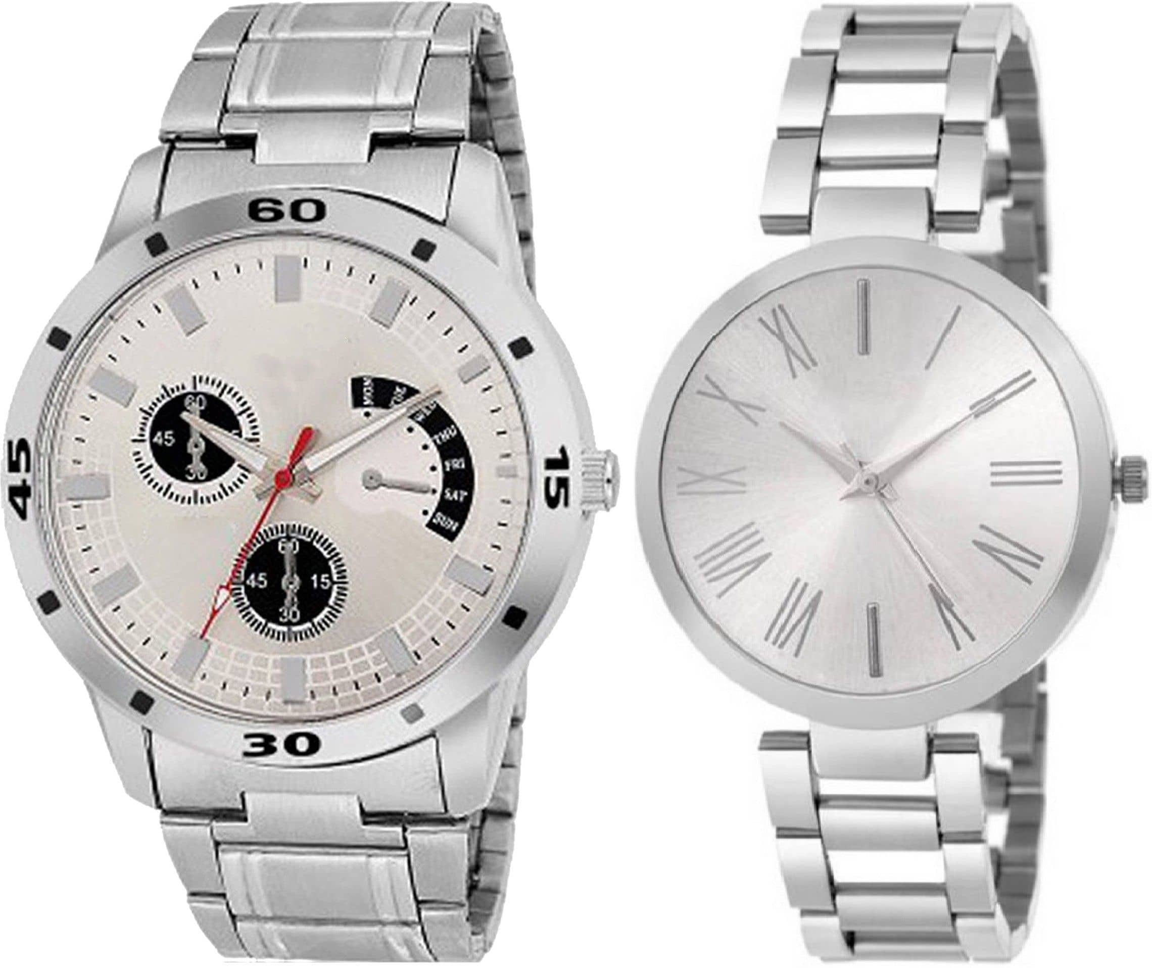 Shivark Silver Metal Analog Couple's Watch