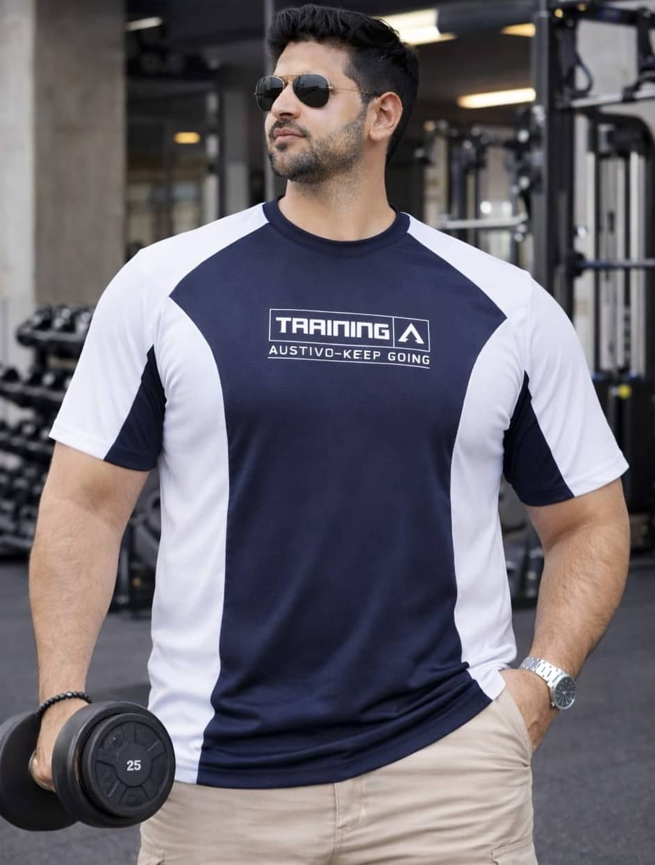 AUSTIVO Navy Polyester Regular Fit Men's Sports T-Shirt ( Pack of 1 )