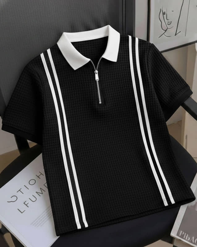 ENITOR Men Cotton Blend Regular Fit Self Design Polo T Shirt ( Charcoal )