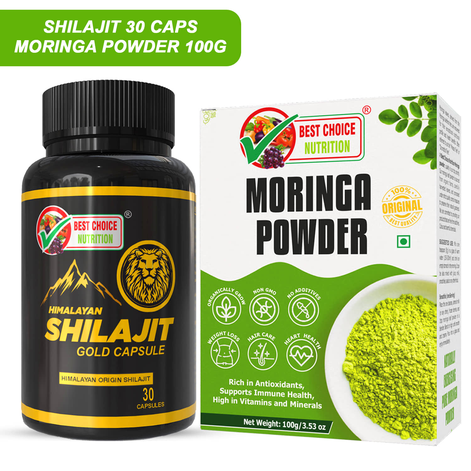 Best Choice Nutrition Shilajit Gold Capsules 30 + Moringa Powder 100g | Energy, Immunity & Daily Wellness Combo