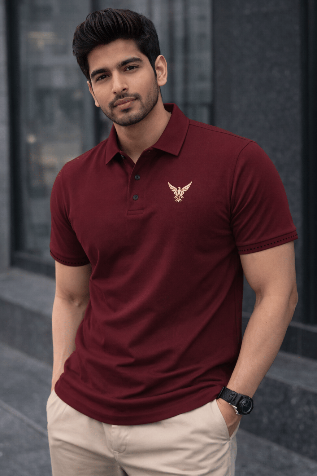 TAZO Men Polyester Regular Fit Printed Polo T Shirt ( Wine )