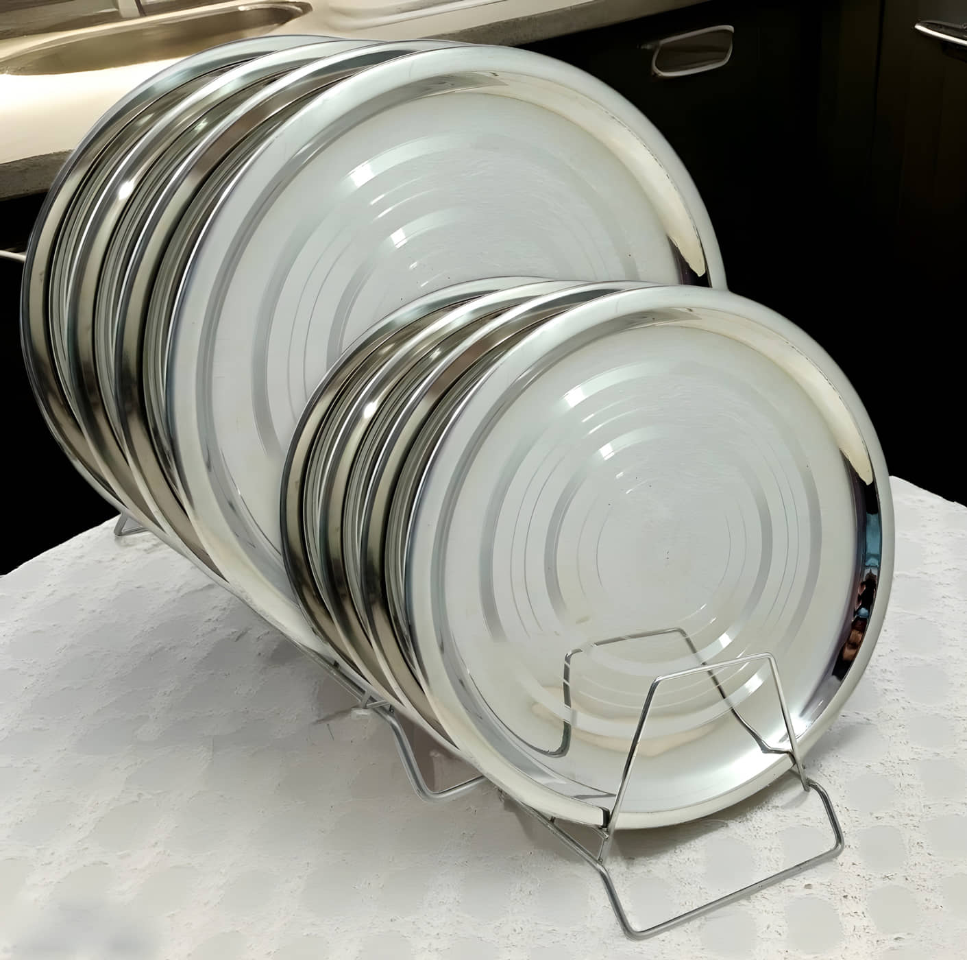 kitchrox 8 Pcs Stainless Steel Silver Full Plate & Half Plate