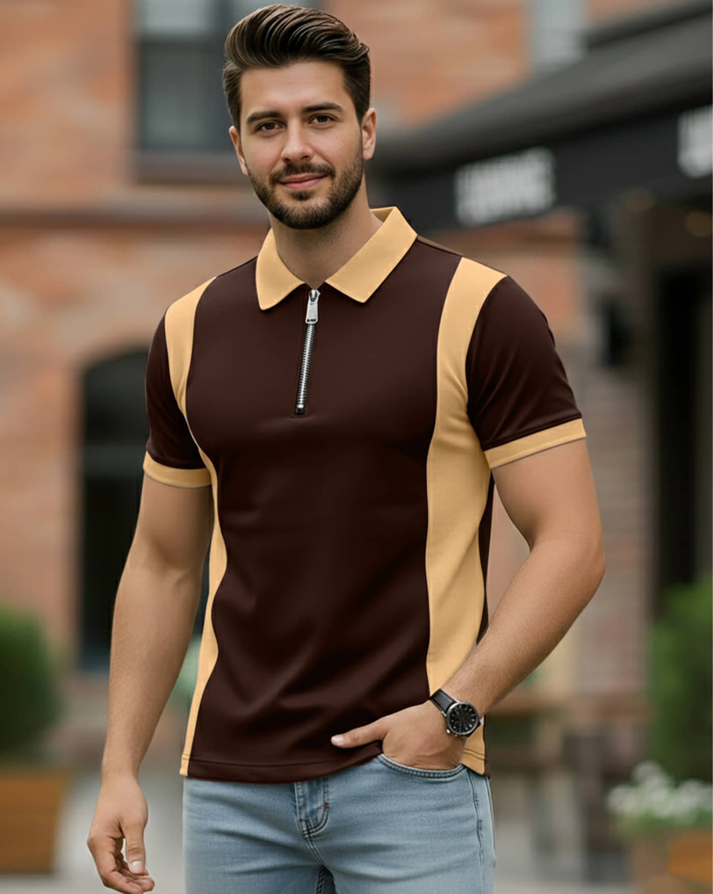 AUSK Men Cotton Blend Regular Fit Striped Polo T Shirt ( Teal Blue )