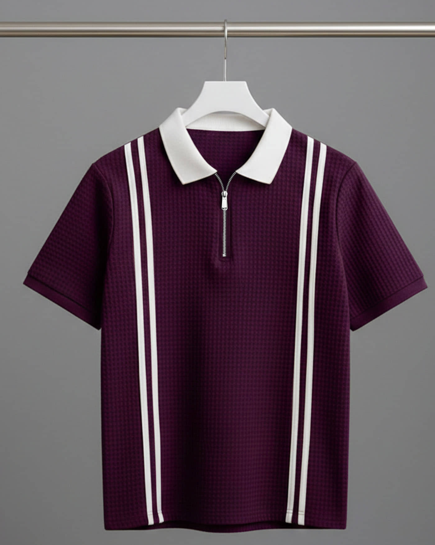 AUSK Men Cotton Blend Regular Fit Self Design Polo T Shirt ( Purple )