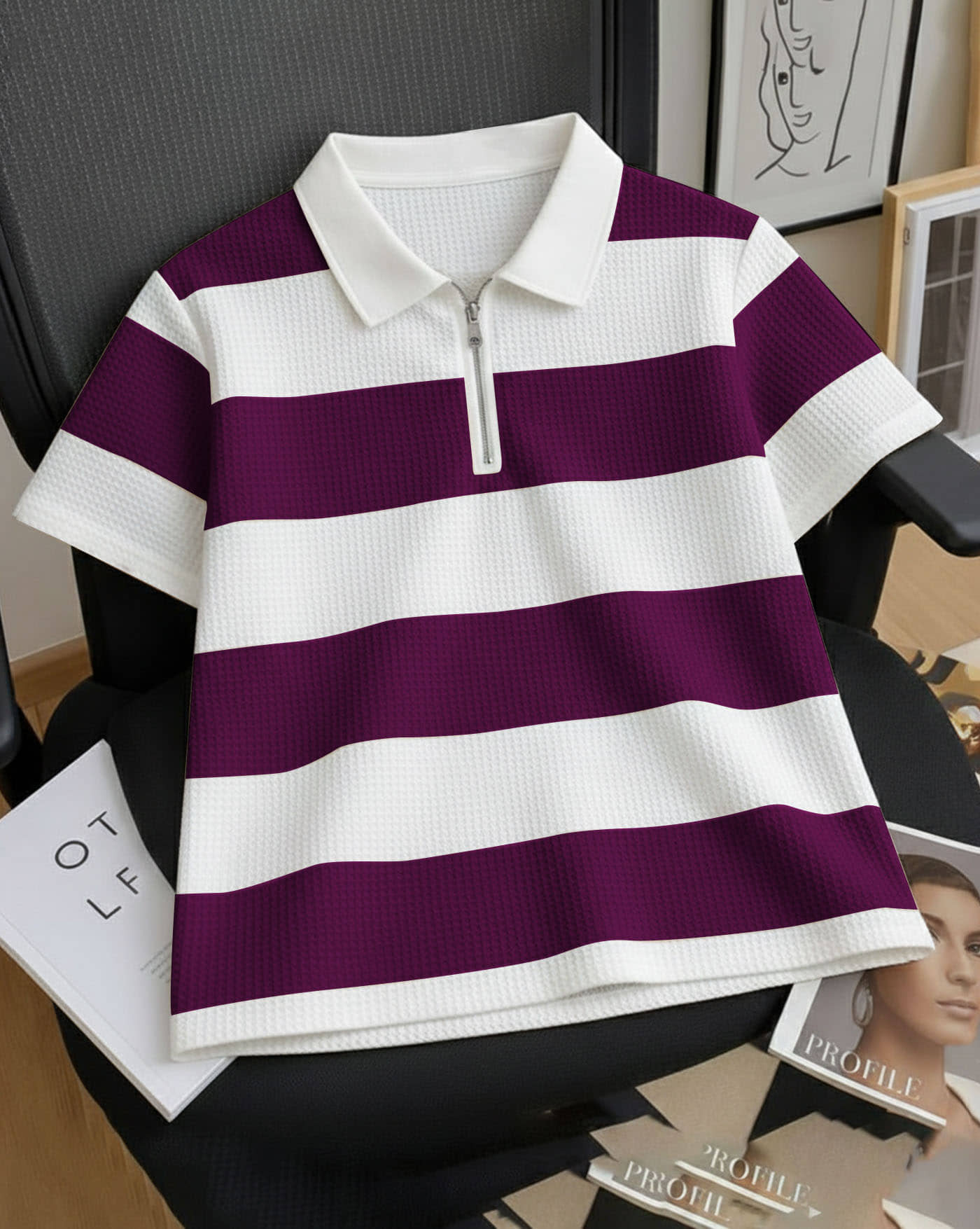 AUSK Men Cotton Blend Regular Fit Checks Polo T Shirt ( Purple )