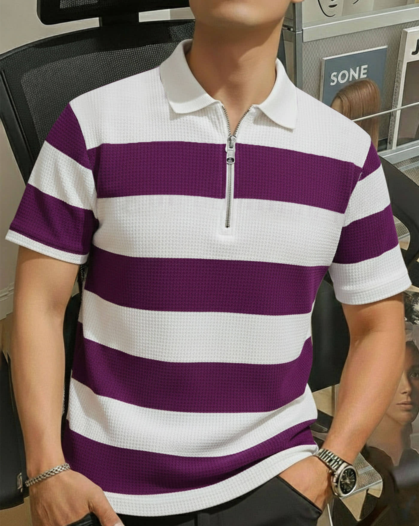 AUSK Men Cotton Blend Regular Fit Self Design Polo T Shirt ( Multicolor )