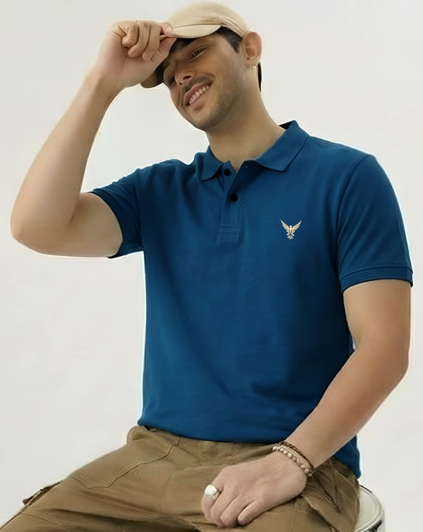 AUSK Men Cotton Blend Regular Fit Self Design Polo T Shirt ( Mustard )
