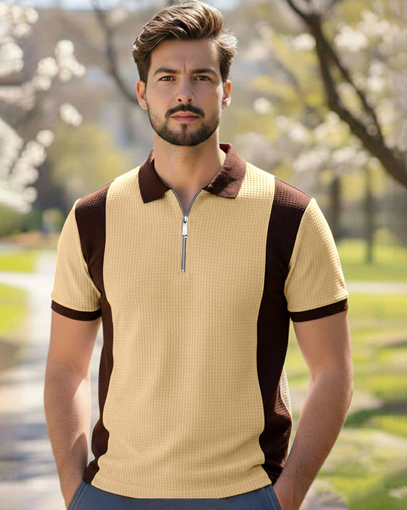 AUSK Men Cotton Blend Regular Fit Self Design Polo T Shirt ( Purple )