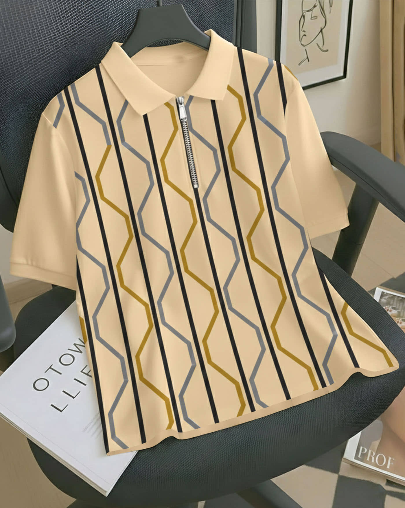 AUSK Men Cotton Blend Regular Fit Striped Polo T Shirt ( Black )