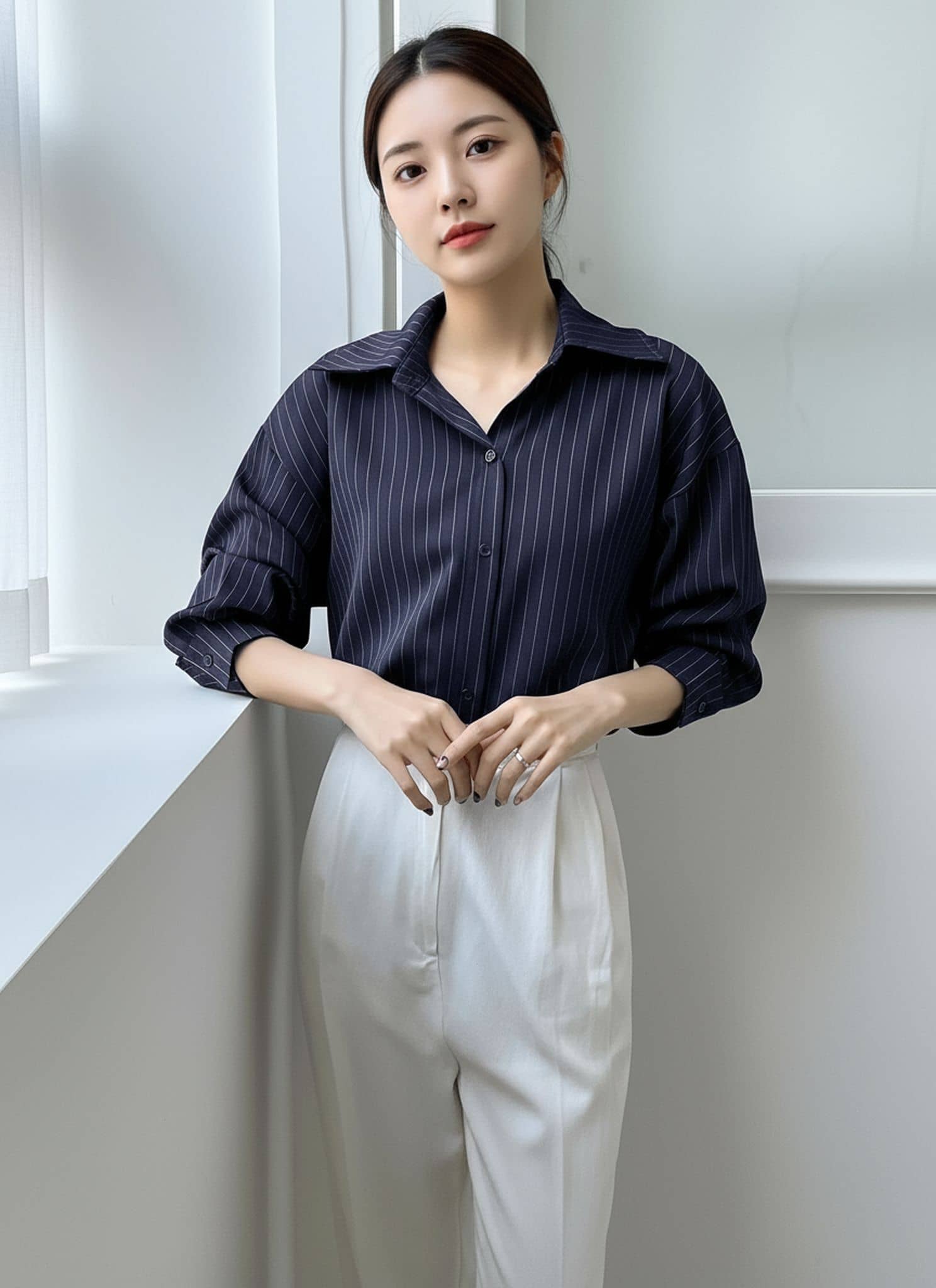 Aahwan Women Cotton Blend Shirt ( Blue )