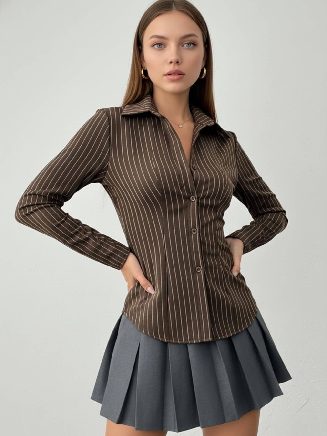 Aahwan Women Cotton Blend Shirt ( Brown )