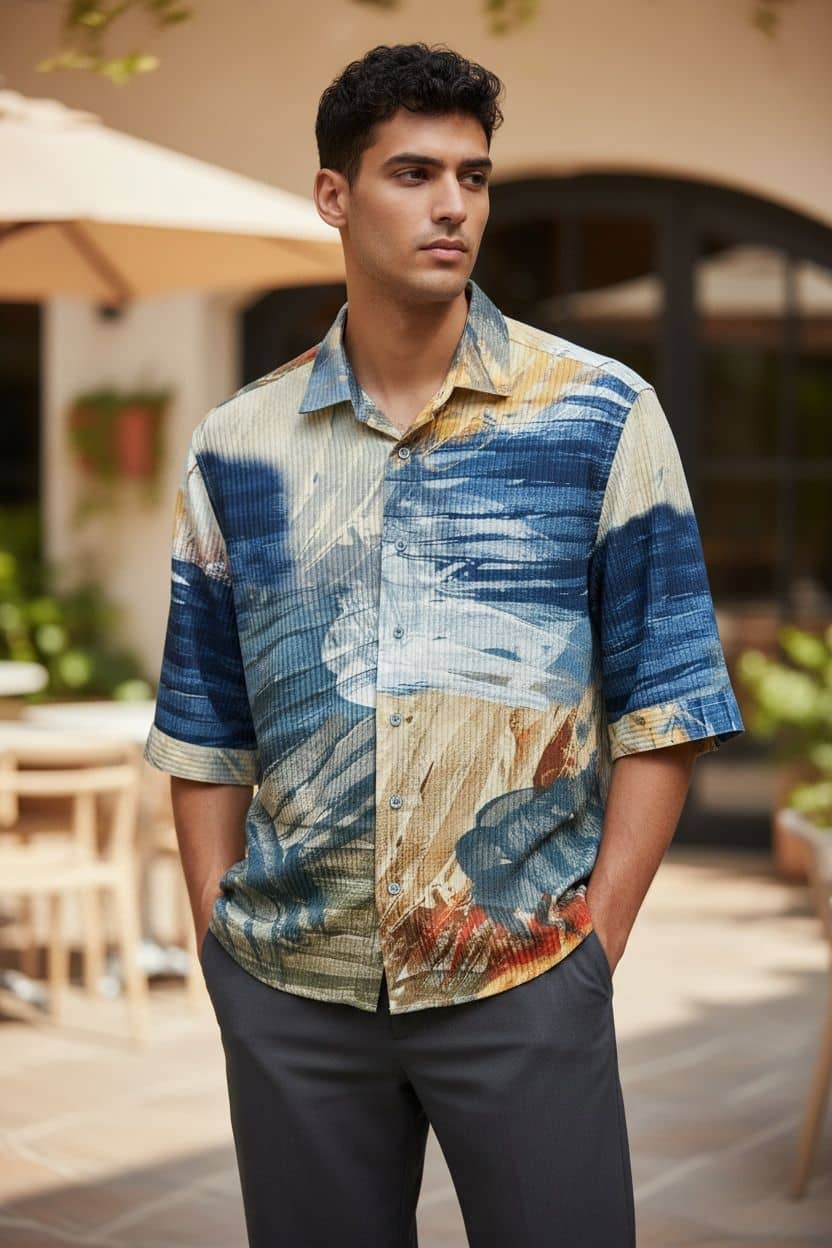 MENTIFIC Corduroy Oversized Fit Printed 3/4th Sleeves Men's Casual Shirt - Multicolor 6 ( Pack of 1 )